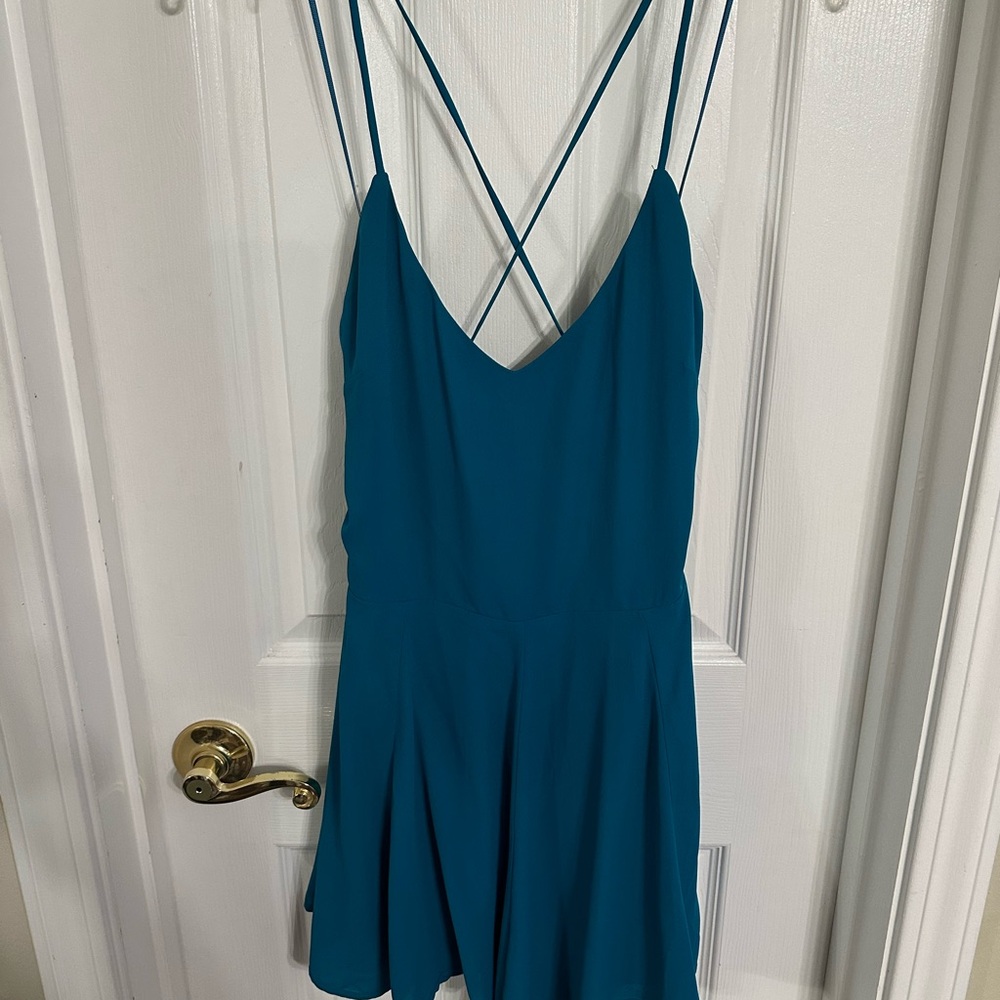 Teal V-Neck Crisscross Strappy Skater Romper